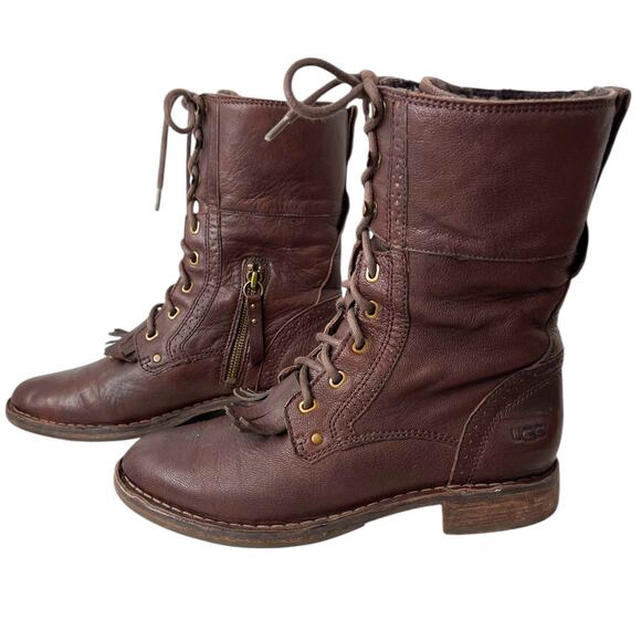 UGG Women's Jena Fashion Boots in Brown Leather Women's Size 8 - Picture 5 of 16